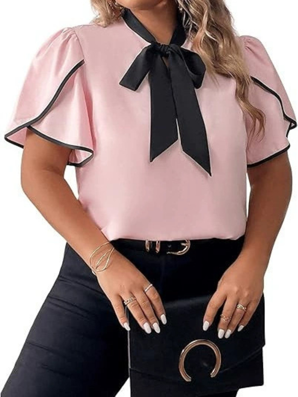ZARA Fall Plus Size Pink Colorblock Printed Flounce Sleeve Loose Top